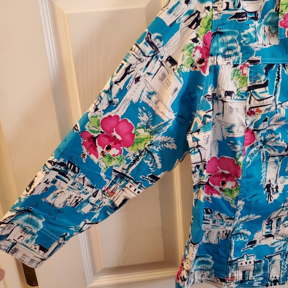Susan Graver Style 1X colorful artsy vibrant Shirt Jacket Resort Beach Tropical - Picture 5 of 13